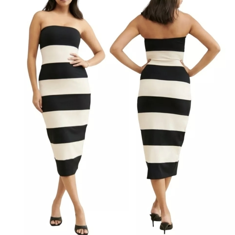 Susana Monaco Striped Strapless Jersey Midi Tube Dress Size Large NWT